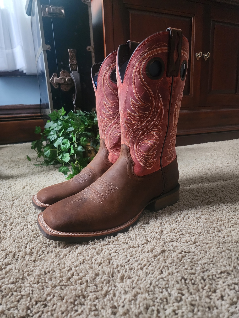 Durango Brown Foot with Red Embroidered Shaft Western Pull-On Boots